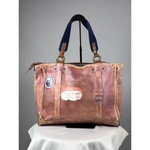 Lexon Vintage Suitcase Print Tote Bag – Travel Theme Coated Canvas Carryall